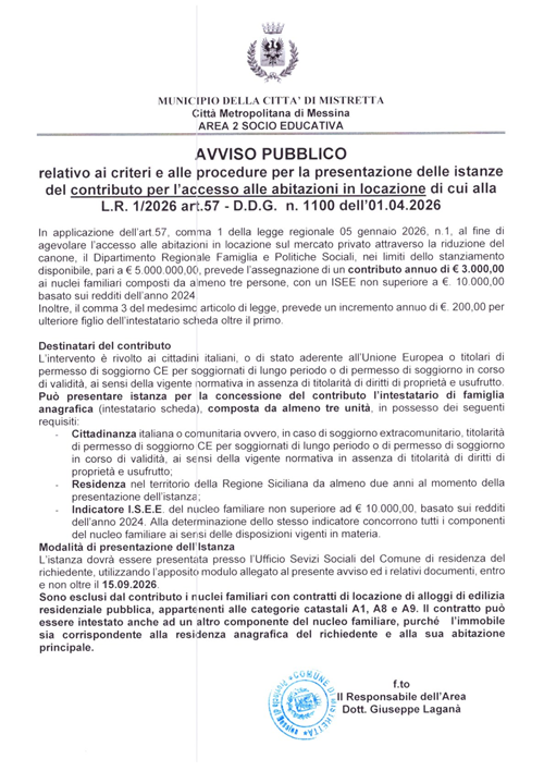 Avviso Pubblico "Contributo per l'accesso alle abitazioni in locazione"