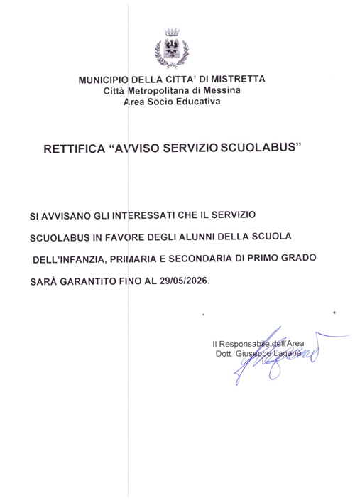 Rettifica " Avviso Servizio Scuolabus"